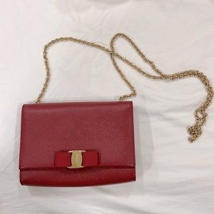 Salvatore Ferragamo Vara Bow Mini Crossbody Flap Clutch Bag Chain Wallet
